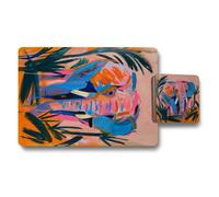 Benjamin Tate Design Rhino Giclee Print Placemats And Coasters Set With Wood Backing Gallery Collection