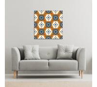 Benjamin Tate Design Rust orange background with gray, navy blue & beige (Canvas Print) / 114 x 114 x 4cm in Natural | Size: 114 x 114 x 4 cm Benjamin Tate Design Natural 114 x 114 x 4 cm