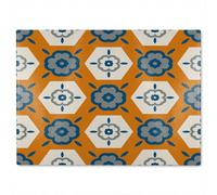 Benjamin Tate Design Rust Orange With Gray Navy Blue And Beige Glass Chopping Board