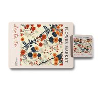 Benjamin Tate Design Santa Fe Flower Market Placemat Coaster Set Designer Artwork Collection With Wood Bottom