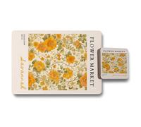 Benjamin Tate Design Savannah Flower Market Placemat And Coaster Set With Wood Backing Premium Print Collection No 64 Limited Edition
