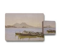 Benjamin Tate Design Scenic Harbor Boats Placemat And Coaster Set With Seaside Artwork