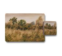 Benjamin Tate Design Scenic Landscape Placemat And Coaster Set Featuring Field Meadow Artwork