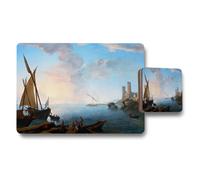 Benjamin Tate Design Seascape Placemats And Coaster Set With Harbor Boats Artwork