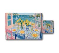 Benjamin Tate Design Seaside Dining Table Art Placemat Coaster Set With Daffodils