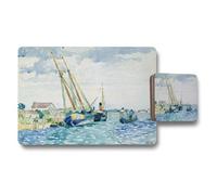 Benjamin Tate Design Seaside Harbor Boats Impressionist Placemat And Coaster Set