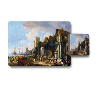 Benjamin Tate Design Seaside Ruins Harbor Artwork Placemat And Coaster Set