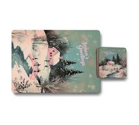 Benjamin Tate Design Seasons Greetings Placemat And Coaster Set With Wood Bottom Designer Artwork Collection Limited Edition
