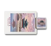 Benjamin Tate Design Seoul South Korea Limited Edition Designer Placemat Coaster Set With Wood Base And Artwork