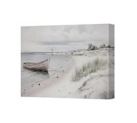 Benjamin Tate Design Serene Beach Boat Canvas Wall Art Print Seaside Landscape