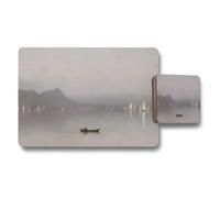Benjamin Tate Design Serene Lake Landscape Placemat And Coaster Set With Sailboats