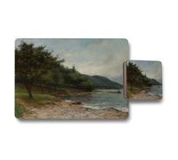 Benjamin Tate Design Serene Lakeside Landscape Placemat And Coaster Set