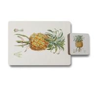 Benjamin Tate Design Set Of 12 Placemat And Coaster Set Pineapple Artwork With Wood Bottom Luxury Designer Print Limited Edition