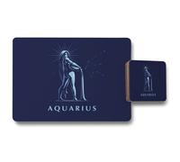 Benjamin Tate Design sign of the zodiac aquarius placemat coaster set in Natural Benjamin Tate Design Natural