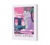 Benjamin Tate Design Singapore Merlion Canvas Wall Art Print With Deep Wooden Frame