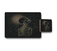 Benjamin Tate Design Skeleton Sun Placemats And Coasters Set 12 Piece Limited Edition In Matte Black With Gold Line Artwork
