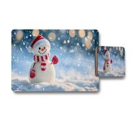 Benjamin Tate Design Snowman Placemats And Coasters Set With Red Scarf Holiday Decor