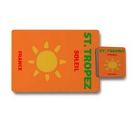 Benjamin Tate Design St Tropez Soleil Placemats And Coasters Set In Orange With Wood Bottom Designer Artwork Exclusive Limited Run