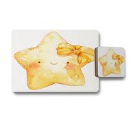 Benjamin Tate Design Starfish Delights Placemat And Coaster Set Of 12 In Designer Artwork With Premium Wood Base