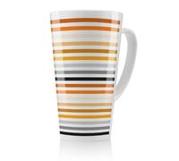 Benjamin Tate Design Striped Pattern Orange Black Gray Beige And Brown Latte Mug, Stunning Designer Mug Fit For Any Home, Treat Yourself Or A Loved One