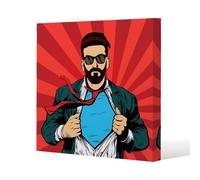 Benjamin Tate Design Strong Businessman In Glasses In Comic Style. Success Concept Slim Style Canvas Print 30X30Cm , 15mm Slim Real Wood.