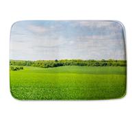 Benjamin Tate Design Summer landscape with hilly green field & forest in the distance Designer Bathmat in Red Benjamin Tate Design Red