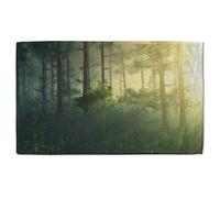 Benjamin Tate Design sun, trees in a haze of light, glowing fog among the trees Designer Bath Towel in Green Benjamin Tate Design Green