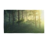 Benjamin Tate Design sun, trees in a haze of light, glowing fog among the trees Designer Kitchen Towel in Green Benjamin Tate Design Green