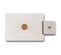Benjamin Tate Design Sunburst Copper Center Placemat And Coaster Set Wood Bottom Designer Artwork Collection Exclusive