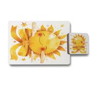 Benjamin Tate Design Sunburst Placemat Coaster Set Wood Bottom Designer Artwork