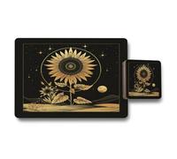 Benjamin Tate Design Sunflower Gold Edition Placemat And Coaster Set, Golden Folio Collection, Limited Edition