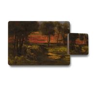 Benjamin Tate Design Sunset Landscape Placemat And Coaster Set With Rustic Grove Artwork