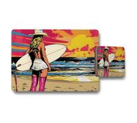 Benjamin Tate Design Surfing Sunset Beach Themed Placemat And Coaster Set