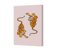 Benjamin Tate Design Tiger Canvas Wall Art Print Two Tigers On Pink Backdrop