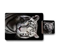 Benjamin Tate Design Tiger Placemats And Coaster Set 12 Piece 11X8 Wood Bottom