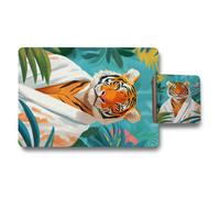 Benjamin Tate Design Tiger Print Placemat And Coaster Set From Designer Jungle Collection With Wood Backing Limited Edition