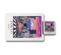 Benjamin Tate Design Tokyo Japan Designer Placemat And Coaster Set With Wood Base High End Print Artwork Limited Edition Collection