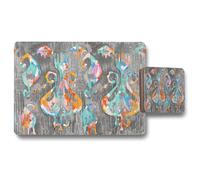 Benjamin Tate Design trendy tribal pattern in watercolour style placemat coaster set in Natural Benjamin Tate Design Natural