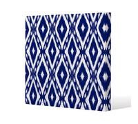 Benjamin Tate Design Tribal Art Ikat Ogee In Traditional Classic Blue Slim Style Canvas Print 30X30Cm , 15mm Slim Real Wood.