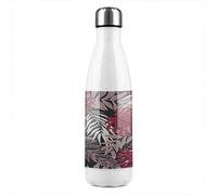 Benjamin Tate Design Tropical Leaves In Red White & Grey Stainless Steel Bottle Designer Style