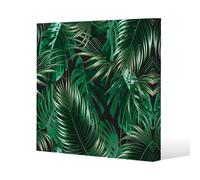 Benjamin Tate Design Tropical Leaves on Black Slim Style Canvas Print 90x90cm in Natural | Size: 90x90 cm Benjamin Tate Design Natural 90x90 cm