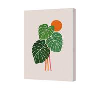 Benjamin Tate Design Tropical Monstera Green Canvas Wall Art Print With Orange Sun Uk Handmade