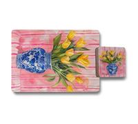 Benjamin Tate Design Tulip Bouquet Placemat And Coaster Set In Blue Delft Vase Artwork Limited Edition