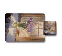 Benjamin Tate Design Tulip Studio Collection Placemat And Coaster Set With Wooden Base And High Definition Artwork