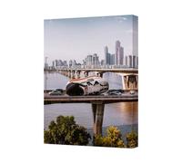Benjamin Tate Design Urban City Skyline Canvas Wall Art Print Featuring Giant Sneaker On Bridge