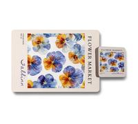 Benjamin Tate Design Valerian Flower Market Collection Placemat And Coaster Set No 06 High End Print With Wood Base Artisan