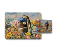 Benjamin Tate Design Vermeer Inspired Floral Placemat And Coaster Set With Wood Bottom Designer Collection Limited Edition