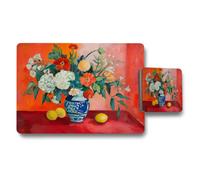 Benjamin Tate Design Vibrant Floral Vase Bouquet Placemat And Coaster Set