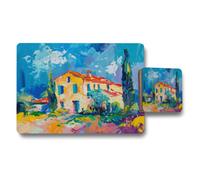 Benjamin Tate Design Vibrant Mediterranean Villa Landscape Placemat And Coaster Set