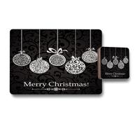 Benjamin Tate Design vintage christmas balls placemat coaster set in Natural Benjamin Tate Design Natural
